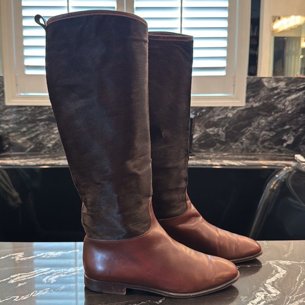 Gucci Brown Leather and Calf Hair Riding Boots